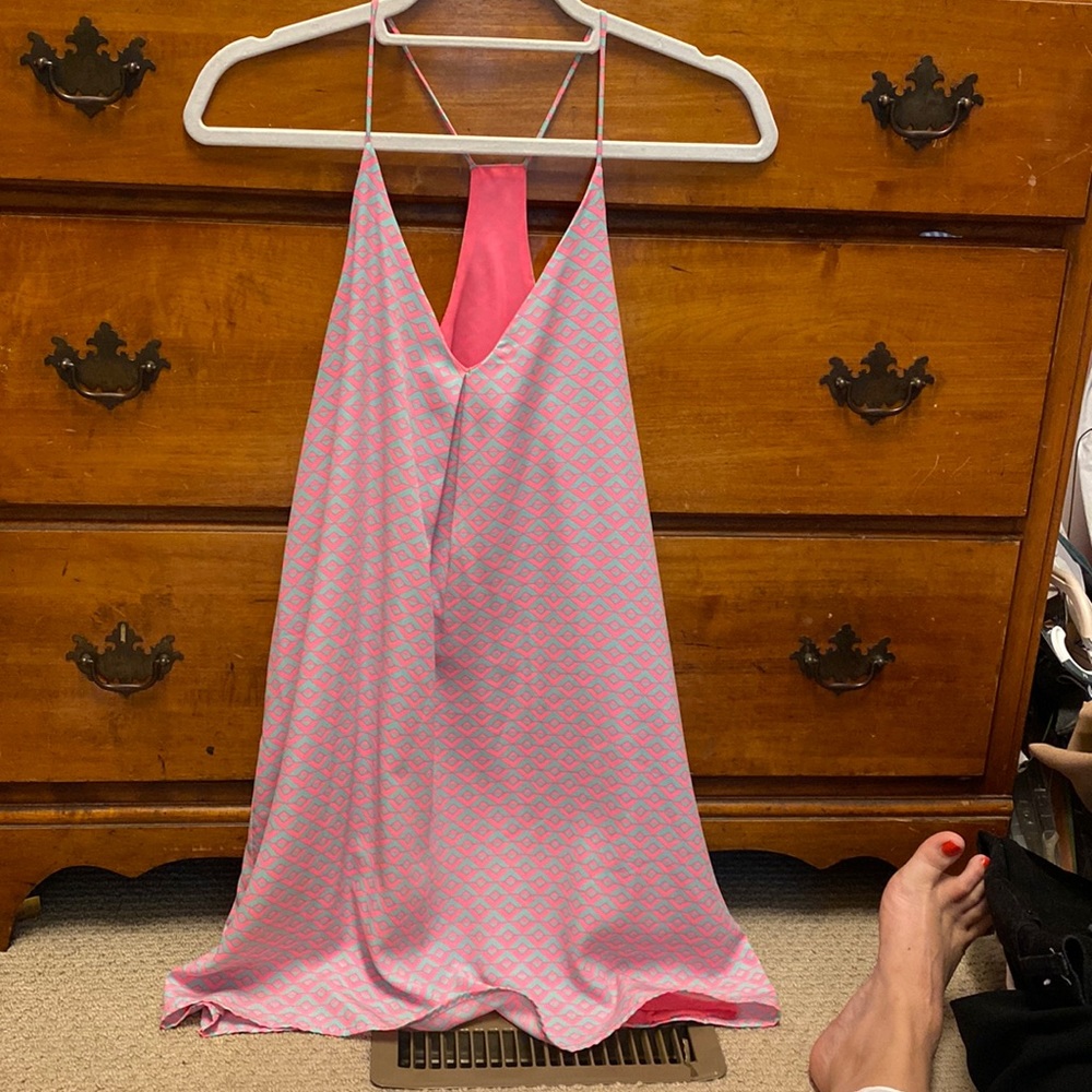Vibrant pink and blue boutique brand dress